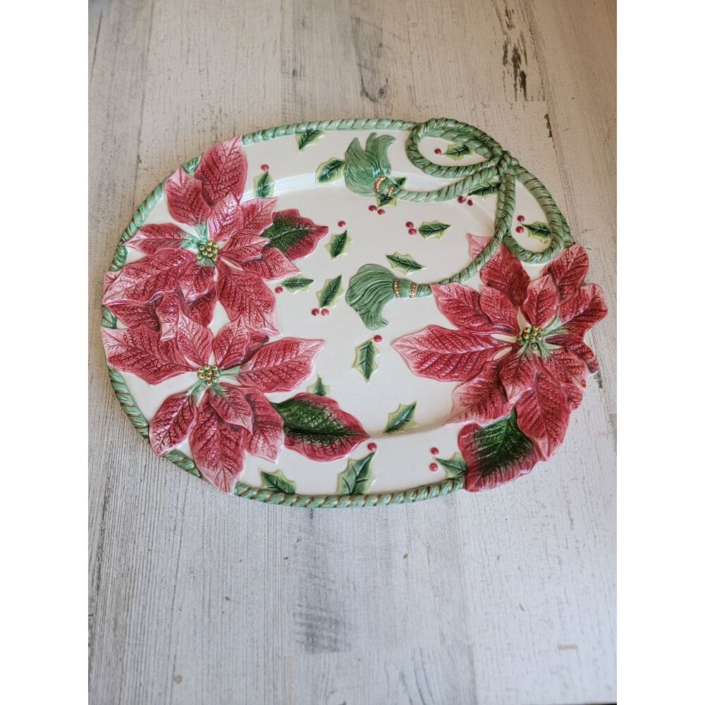 Fitz Floyd ponsieta santa‎ forest Vintage plate xmas home decor kitchen